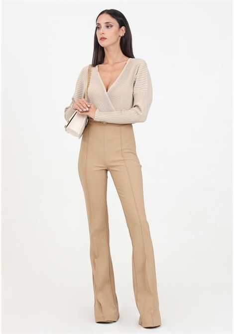 Pantalone elegante beige da donna in crêpe stretch con morsetto ELISABETTA FRANCHI | PA02246E2032